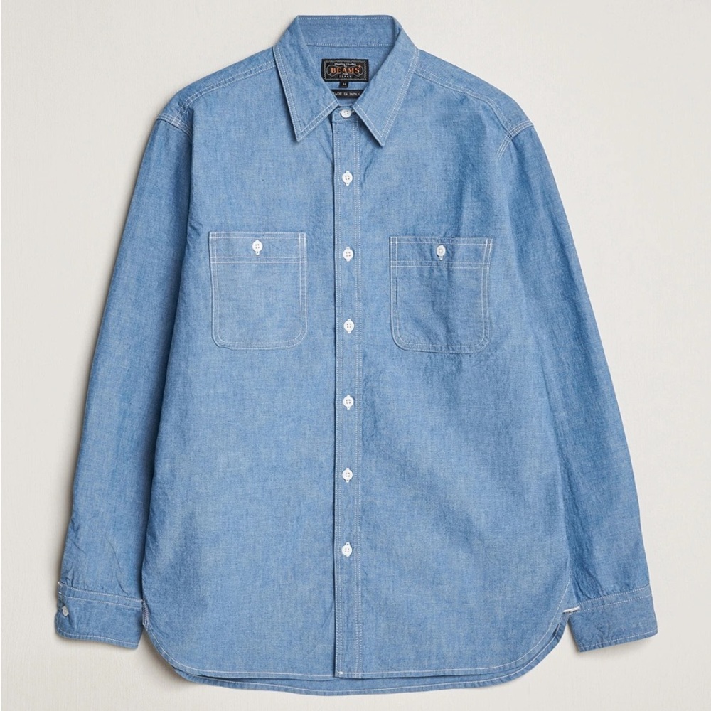 Beams Plus Work Chambray Overshirt Light Blue